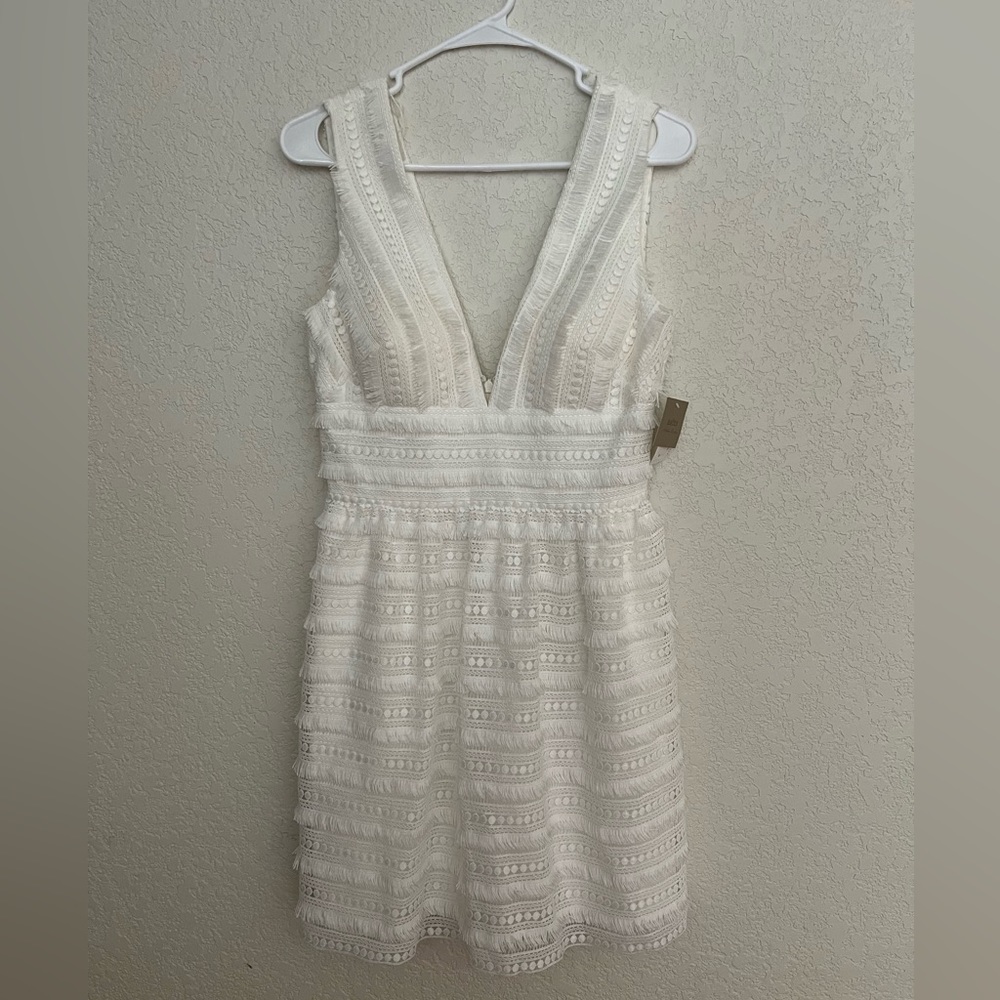 Aidan Mattox White Fringe Lace Dress NWT
